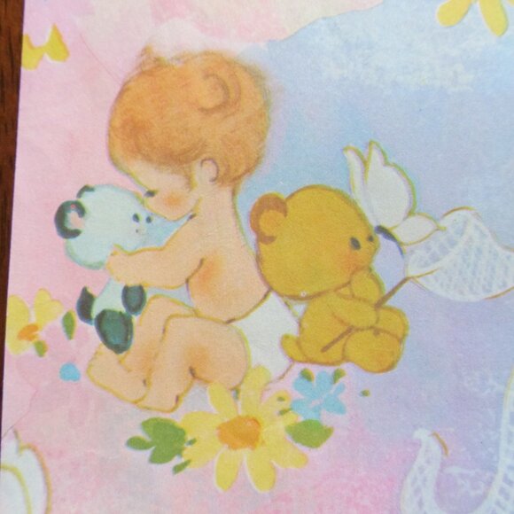 Vintage Baby Gift Wrap Cute Bears Bunnies Ducks Kittens Butterflies Nets 1 Piece - Picture 2 of 12